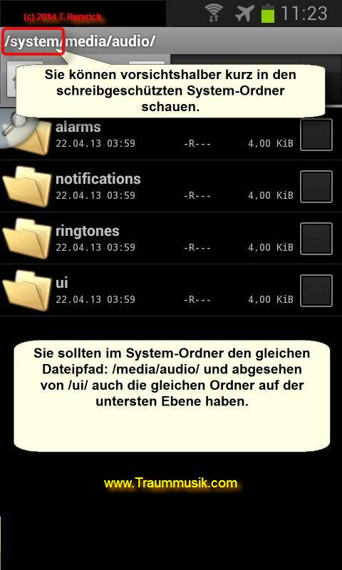 Sie können vorsichtshalber kurz in den schreibgeschützten System-Ordner schauen. Sie sollten im System-Ordner den gleichen Dateipfad: /media/audio/ und abgesehen von /ui/ auch die gleichen Ordner auf der untersten Ebene haben.