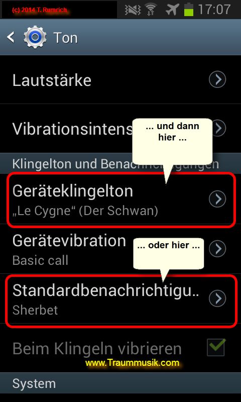 Je nachdem, ob Sie Klingeltöne oder andere Benachrichtigungstöne installieren wollen, müssen Sie unterschiedliche Menüpunkte anklicken.